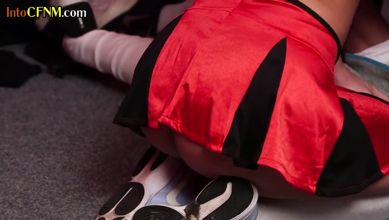 CFNM cheerleaders jerk guy in locker room oral group action