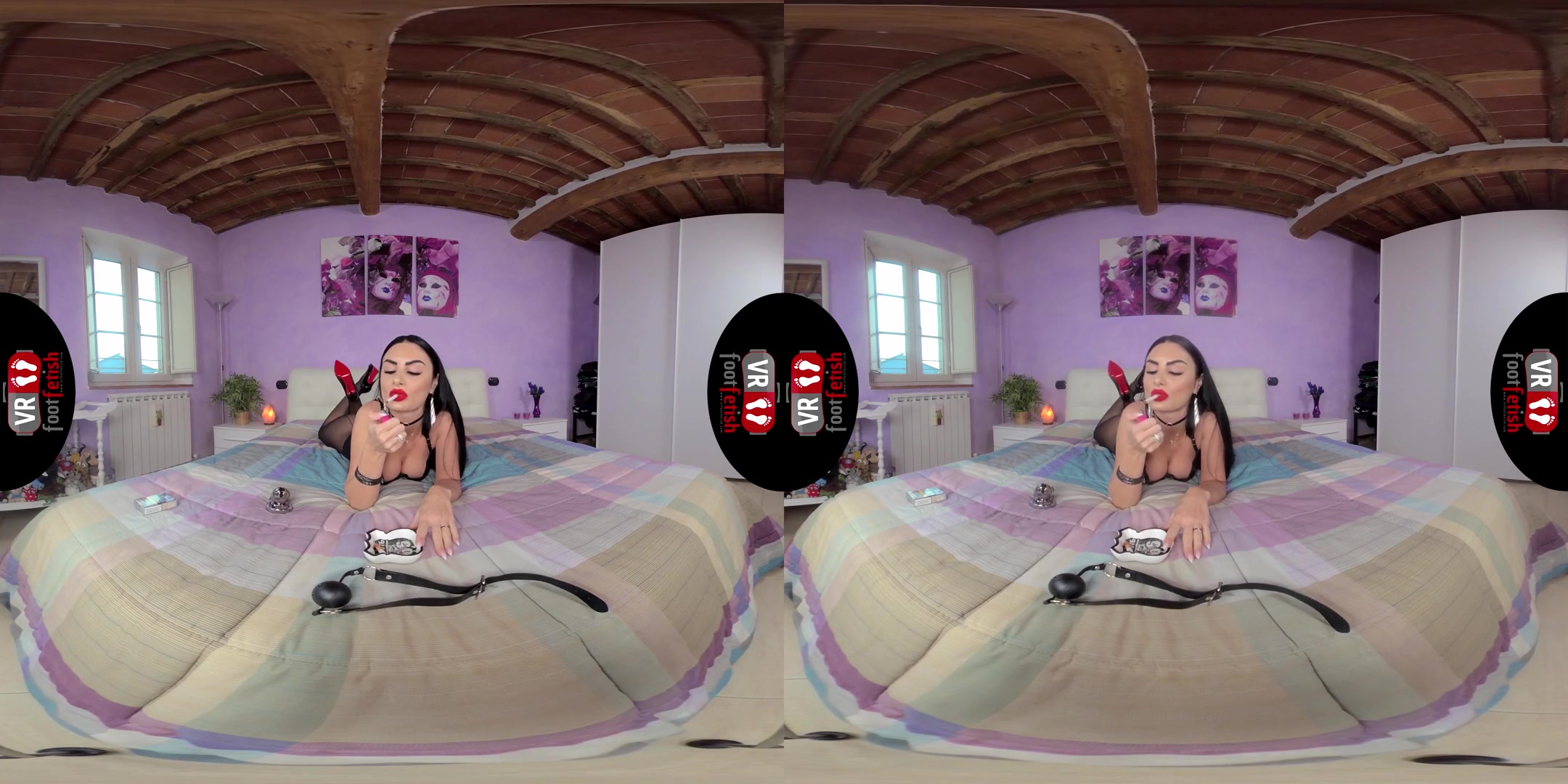 Sensual Goddess Ambra Gives You a Proper Foot Tease in Her Bedroom - Nylons Heels Feet
