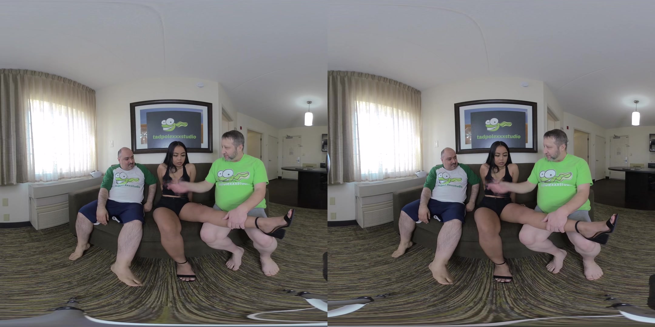 Luna Mills Fuck Two Older Guys on the Couch - TadPoleXXXStudio