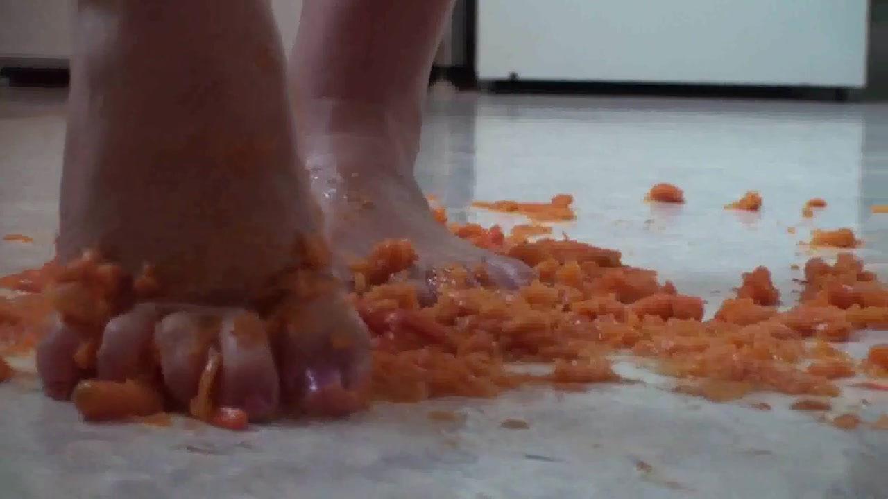 Close up of trampling food in the kitchen by Foot Girls