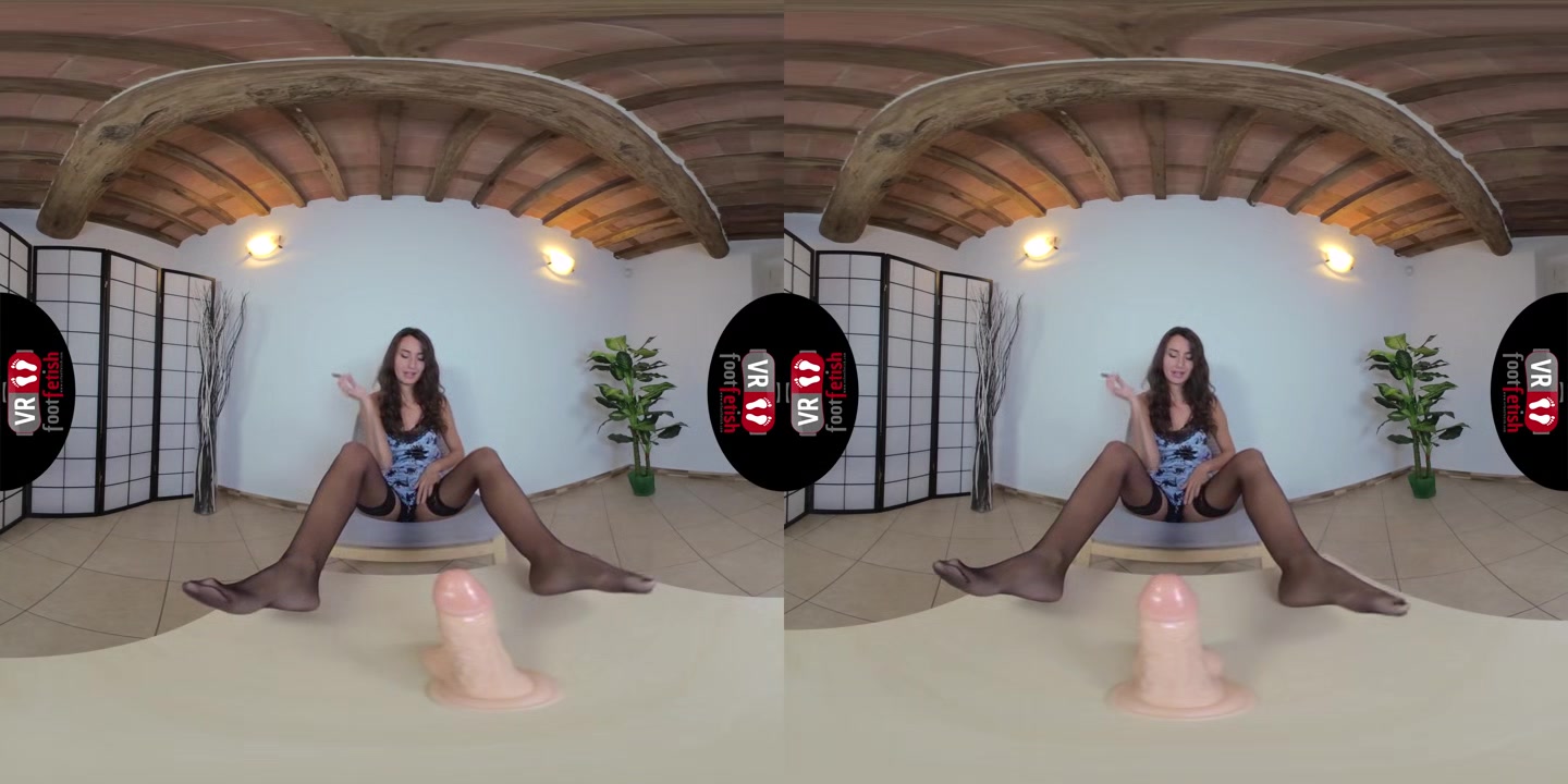 Sexy Thena In Black Hold-ups Plays With A Realistic Dildo - VRFootFetish