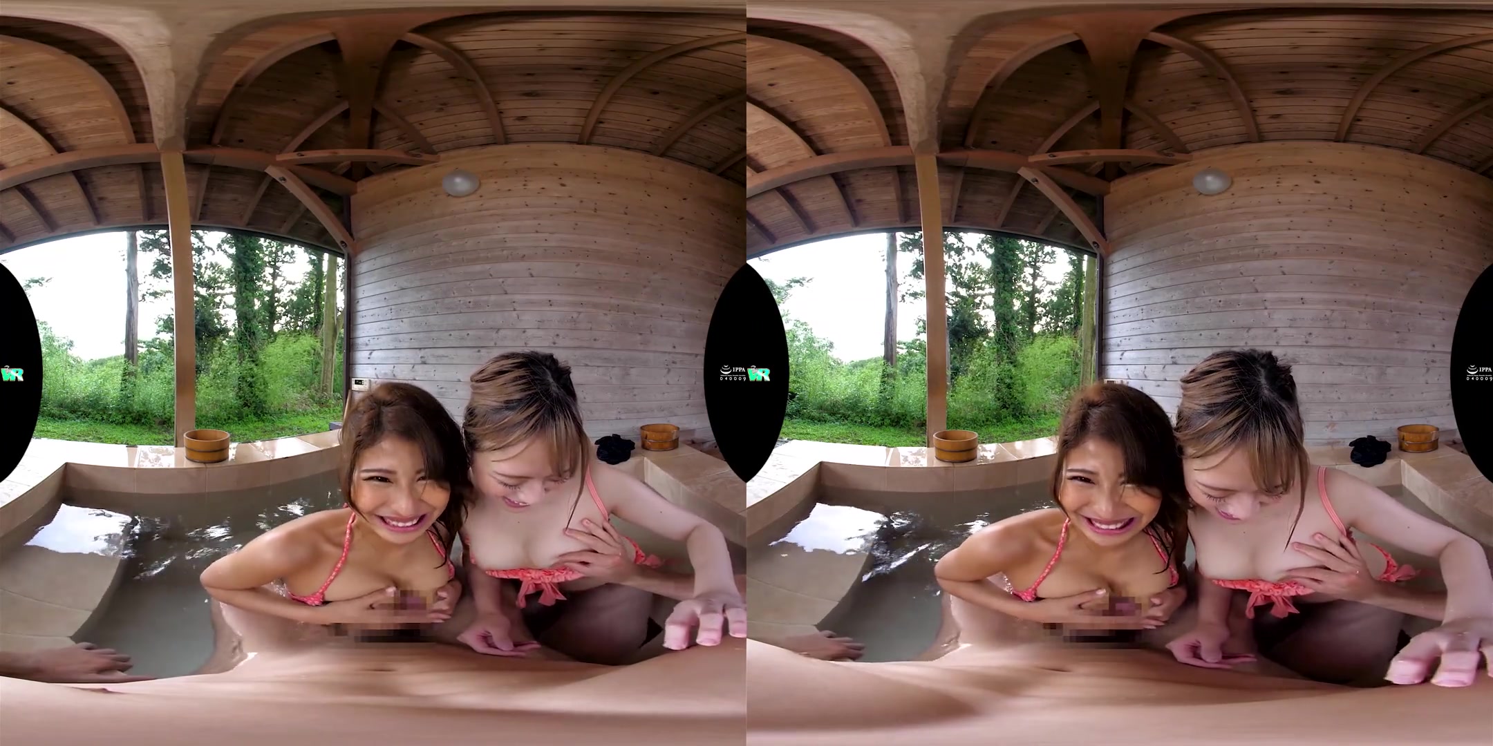 Double Blowjob From Two Babes in Swimsuits when I came to the Resort; Big Tits Japanese Babes in Bikini Oral Fun