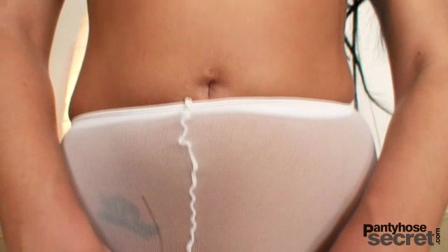 Lovely babe in white nylon pantyhose gets nasty
