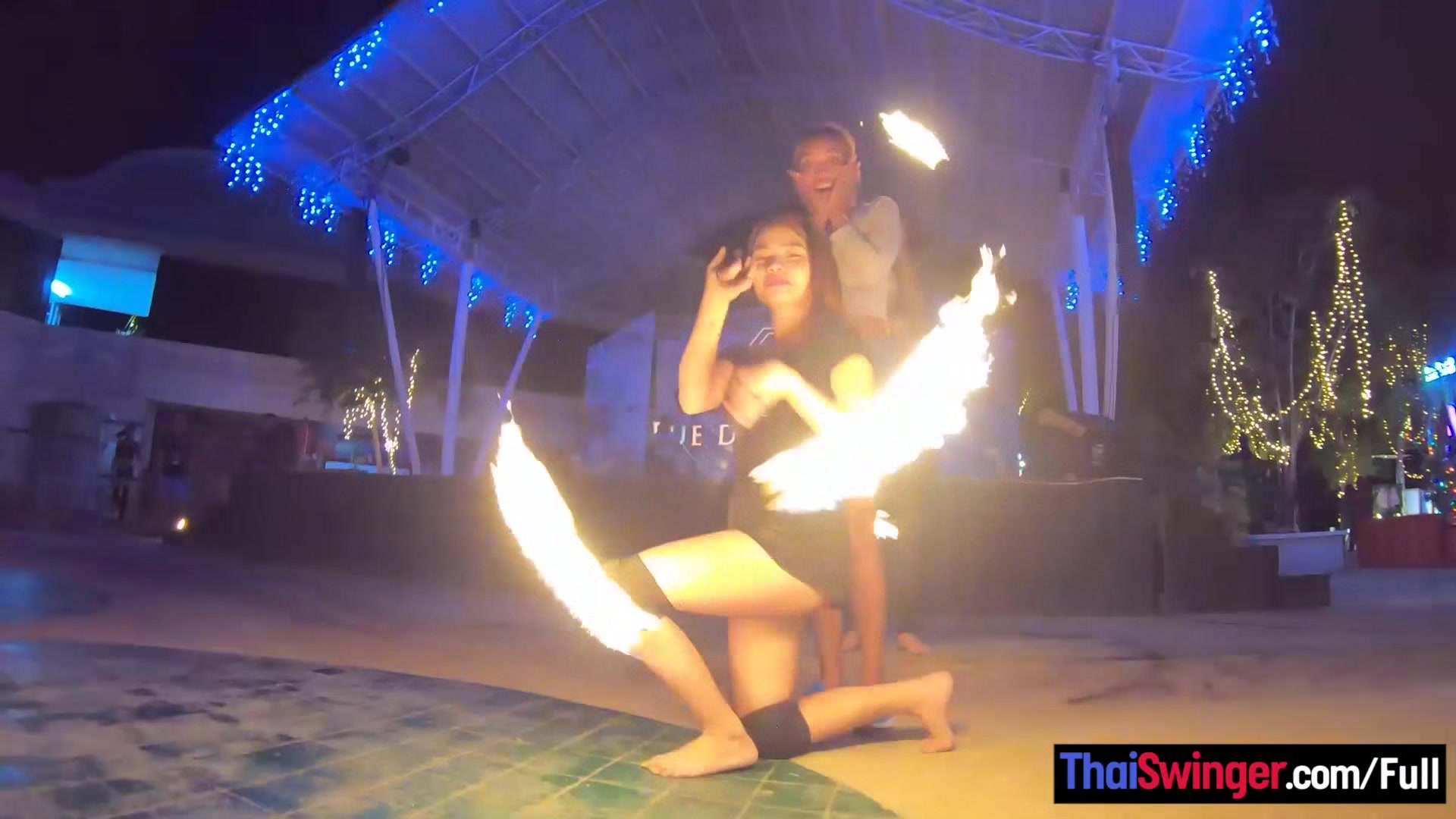 Amateur couple watches a fire show and has hot sex once back in the hotel