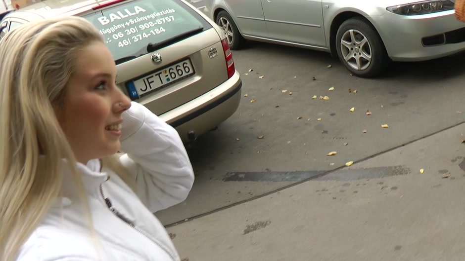 Cute blondie has hardcore sex in the street