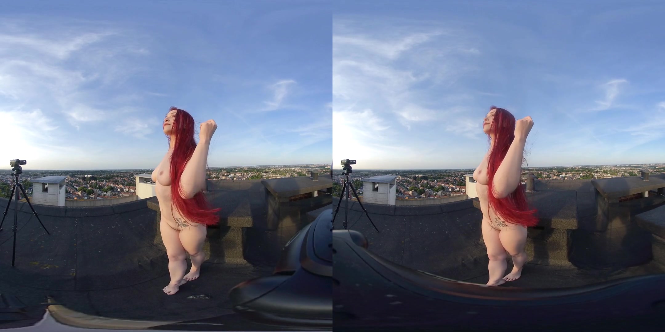 Lady - Photoshoot on a Rooftop - Redhead Naked Outdoors