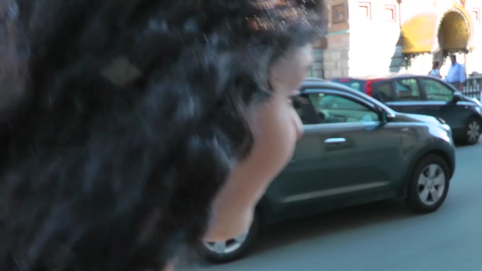 Slut gets partially naked in public before fucking