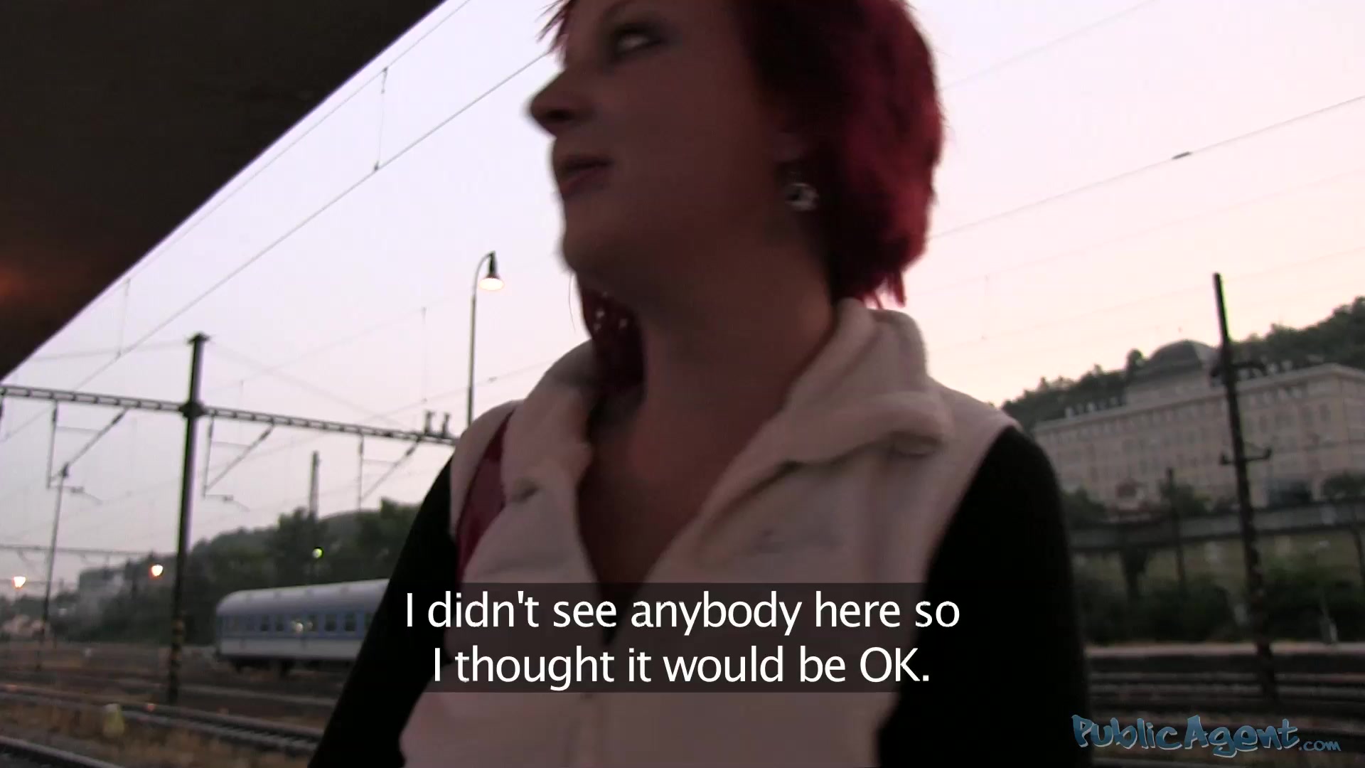 Amateur redhead with cute piercing picked up and mouthfucked
