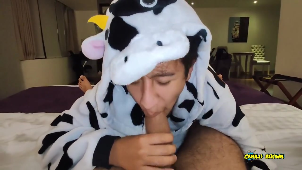 Dreichwe In A Cow Pijama Sucking And Riding My Big Uncut Cock Until He Earns My Hot Milk