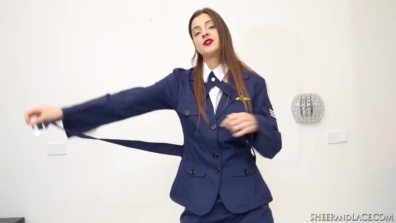 Leggy Flight Attendant Sheer Pantyhose Masturbation