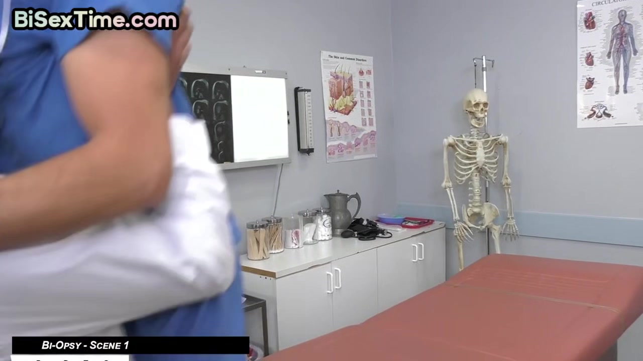 Bisex dudes fuck with nurse in threesome in medical room