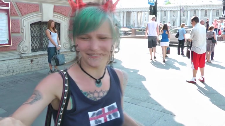 Horny redhead strips in public and fucks