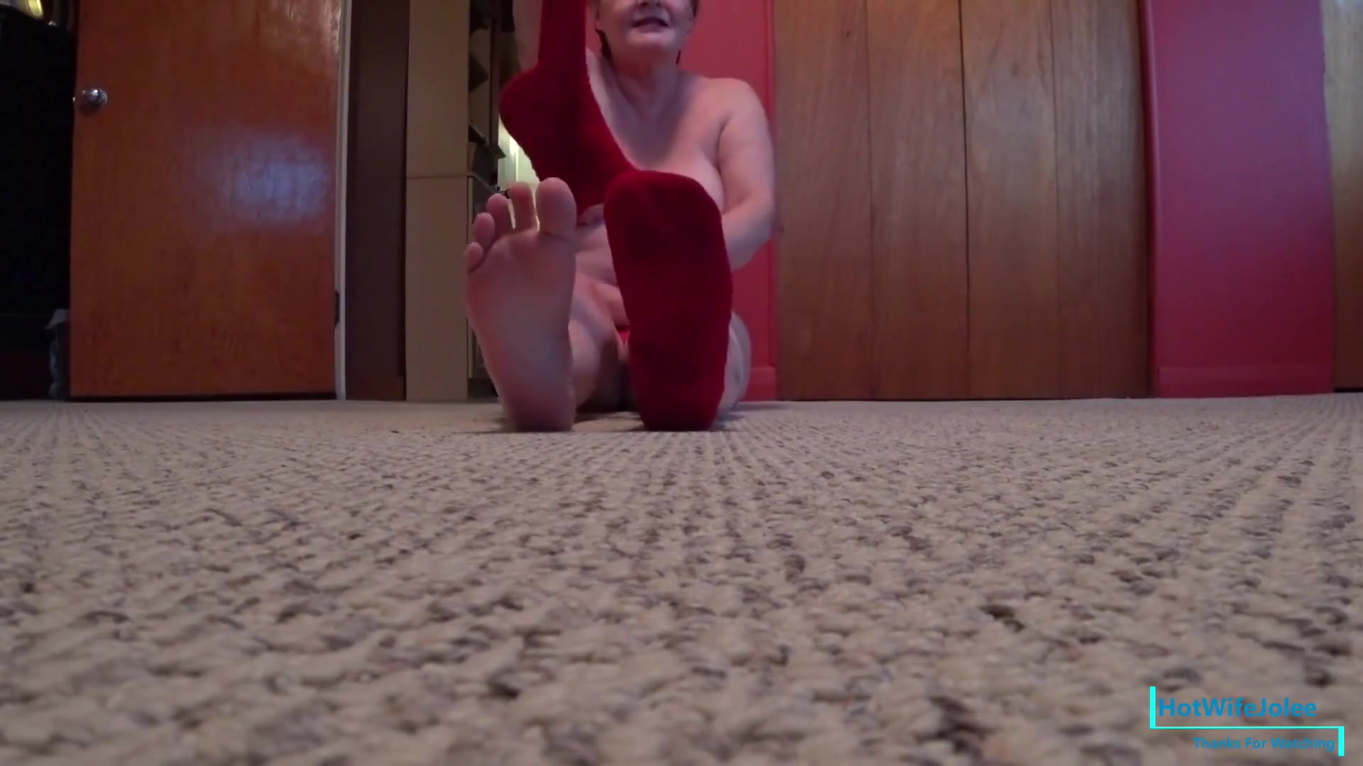 Fluffy Red Socks - CougarBabeJolee