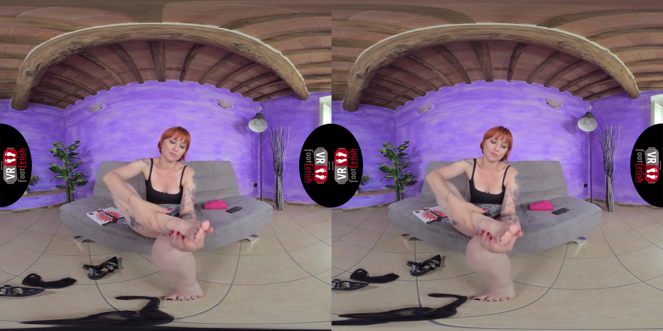 Gorgeously Seductive Ammalia Sucks Her Own Little Toes - Redhead in Stockings Foot Fetish VR