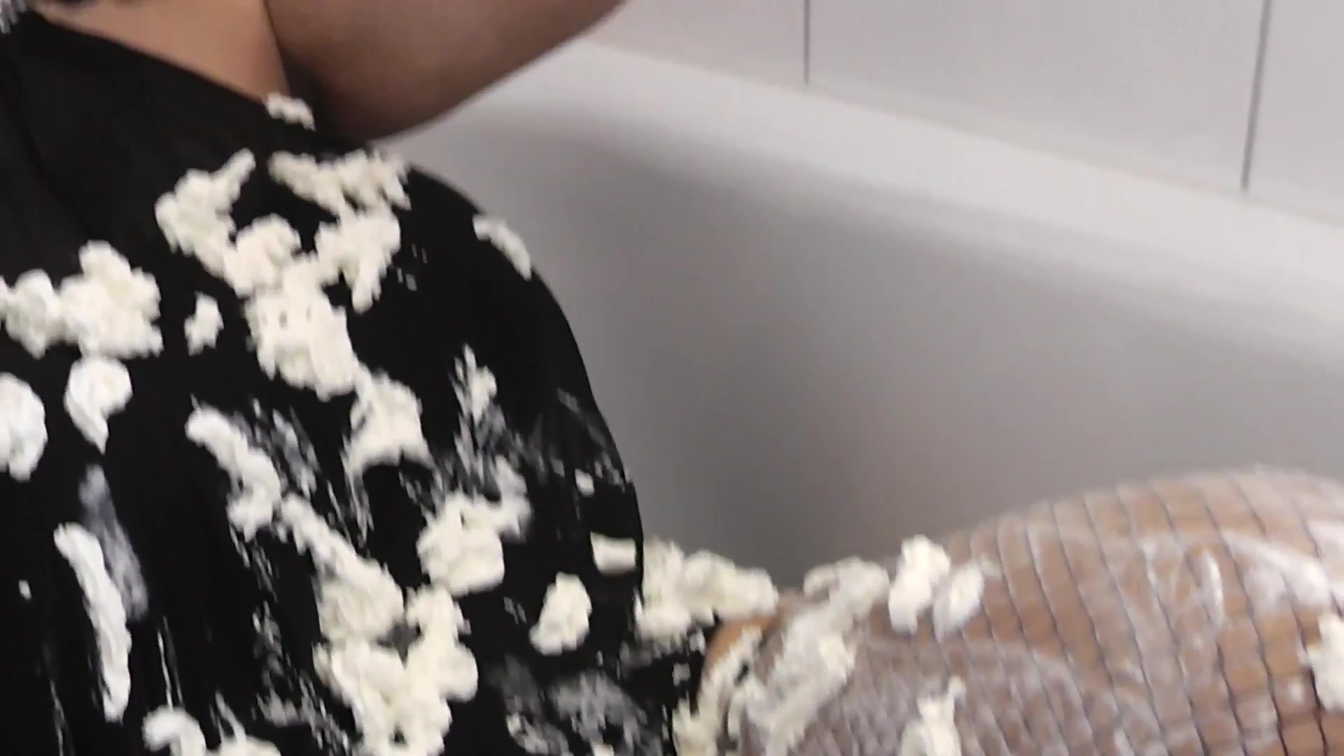 Busty Fabienne Messing With Whipped Cream In The Bathtub - 1 Of 2