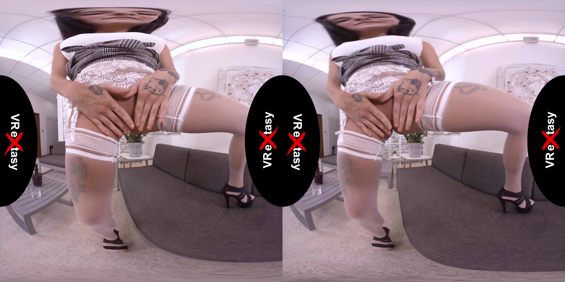Barbie Esm - Solo in White Stockings - Big Tits Brunette Stripping and Masturbating
