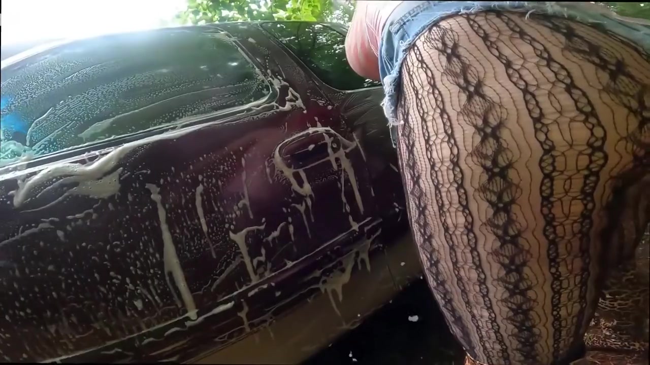 Gigantic Fake Tits Crossdresser Car Wash