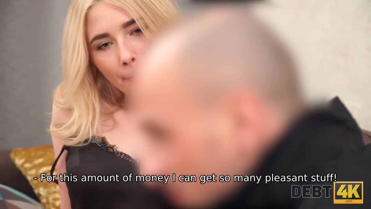 Debt4k. Blonde angelface turns into a whore for some expensive furniture