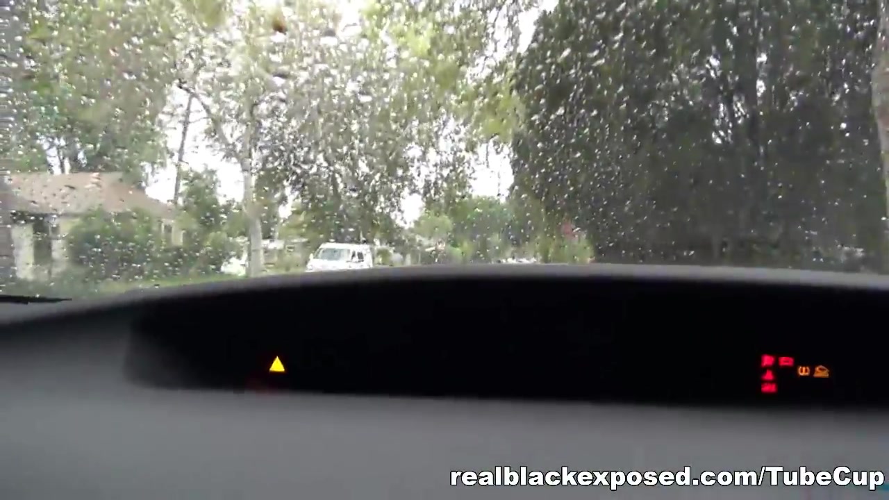 Sexy busty black has fun on a back seat car