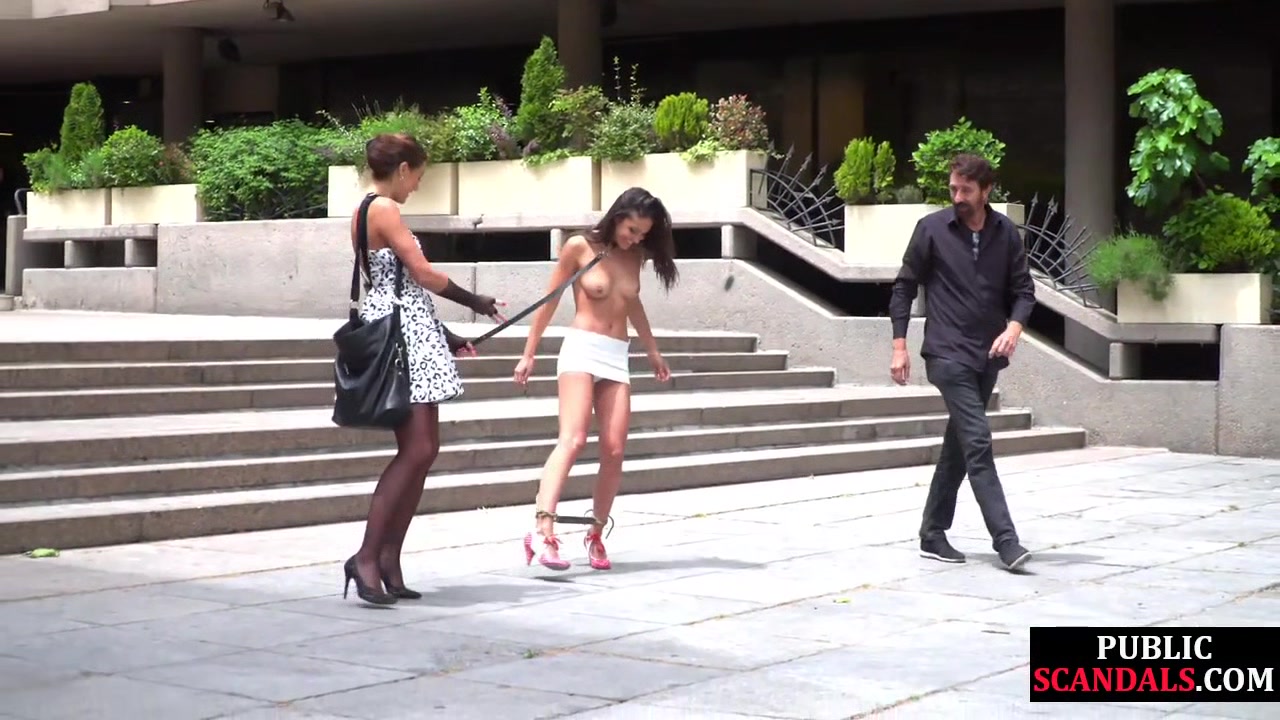 BDSM public babe humiliated outdoor by master and domina