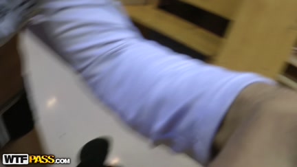 Brunette Hair group-fucked with 2 rods twhorugh holes in her tights