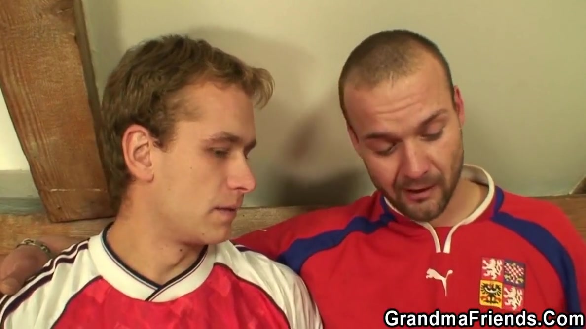 Two Buddies Share Very Old Skinny Grandma