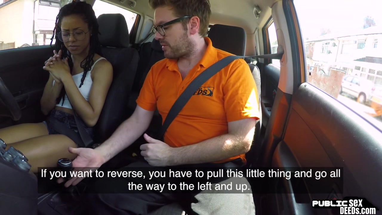 Ebony beauty sucking off driving tutor and getting pounded