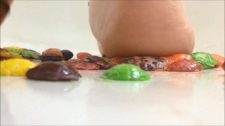 Crushing skittles barefoot