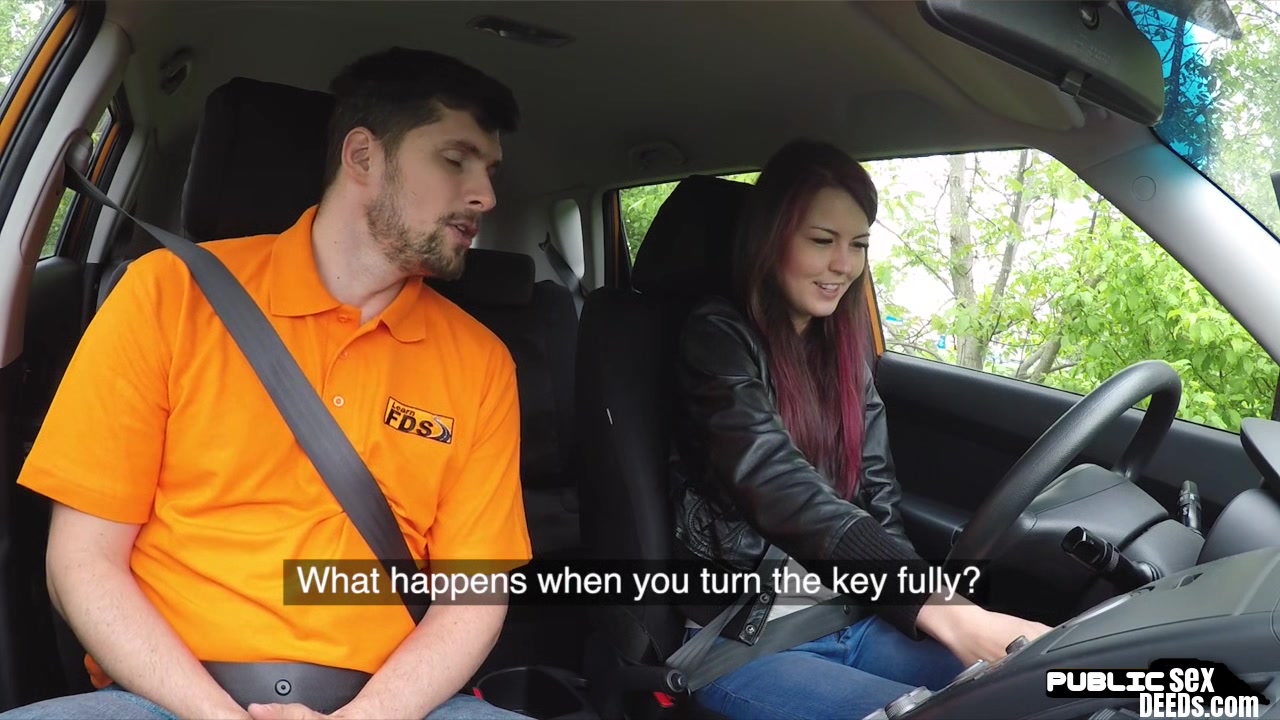 Public babe outdoor fucked in the car by driving instructor