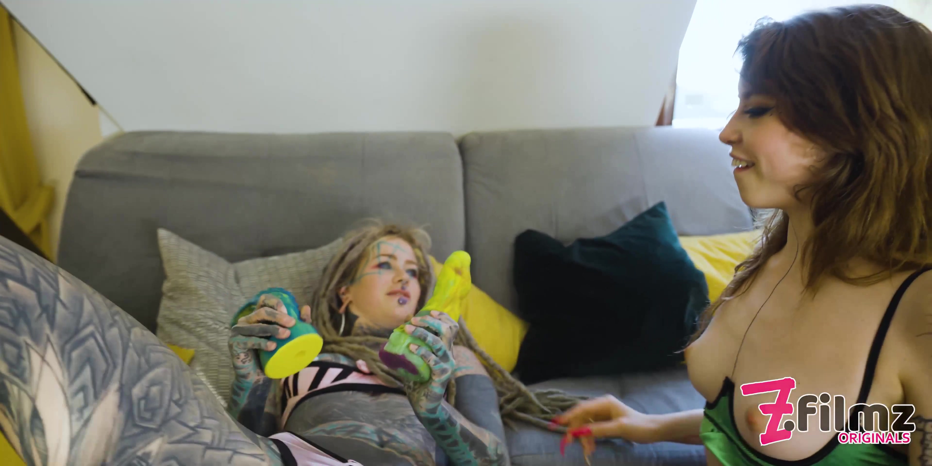 Alternative teen 18+ Girls Sharing A Tattoo Dick
