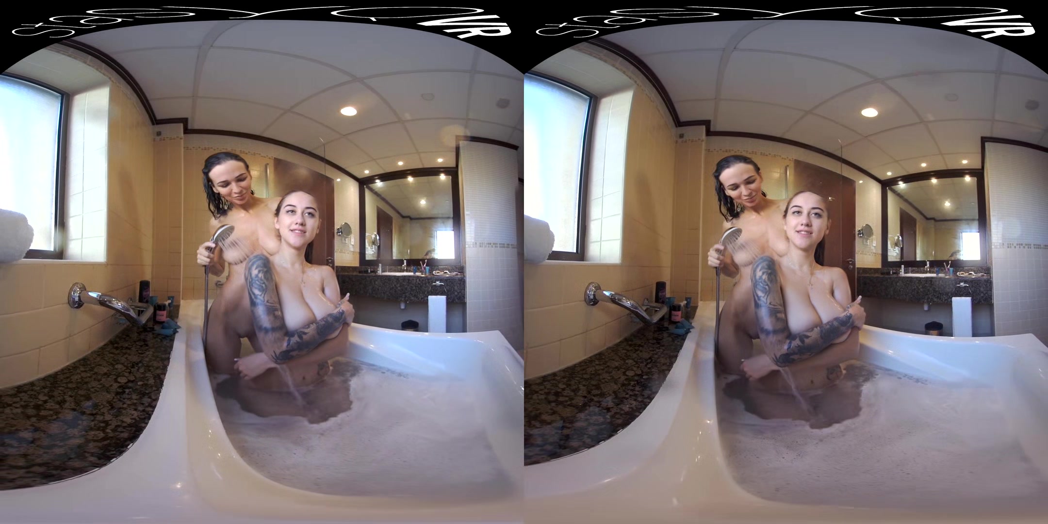 Busty amateur lesbians making out in this StasyQ original VR video