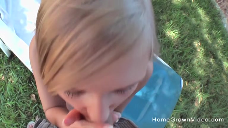Hot blonde amateur sucking and fucking outside