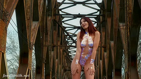 Tape instead of clothes. Jeny Smith poses naked in public covered with sticky tape