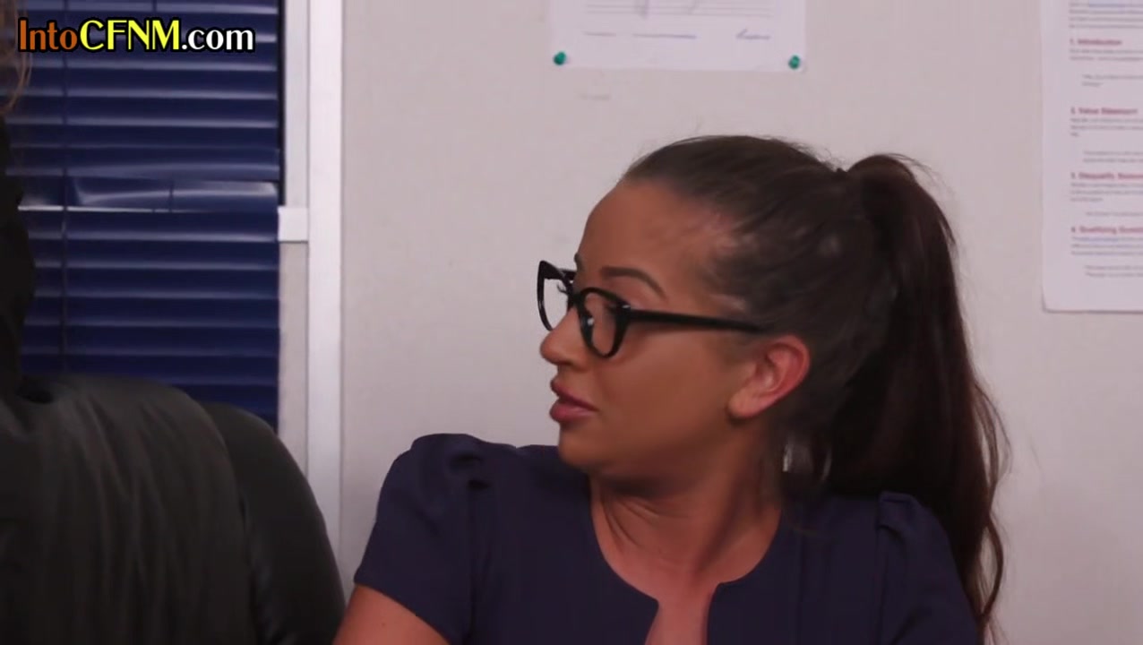 CFNM femdoms in office jerking old cock of their colleague