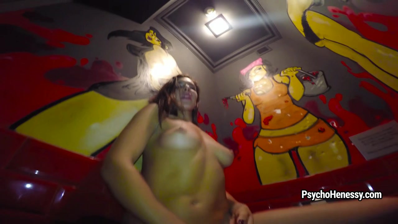 Stunning Henessy dresses off and masturbates in public place
