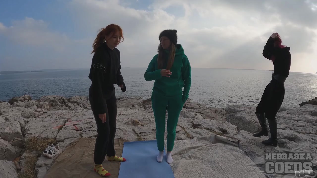 Three Girls Doing Naked Yoga On The Beach Early Spring Hard Nipples