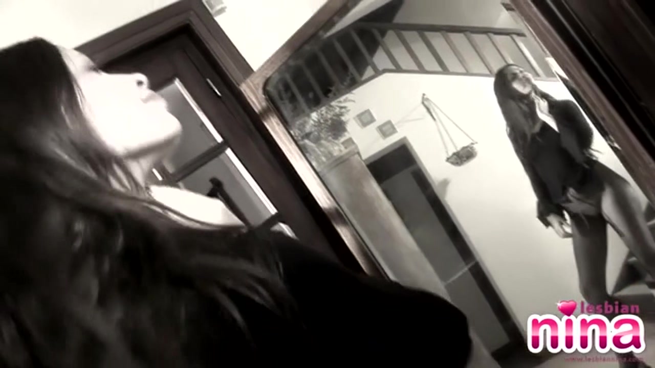 Stockinged lesbian nina strips off
