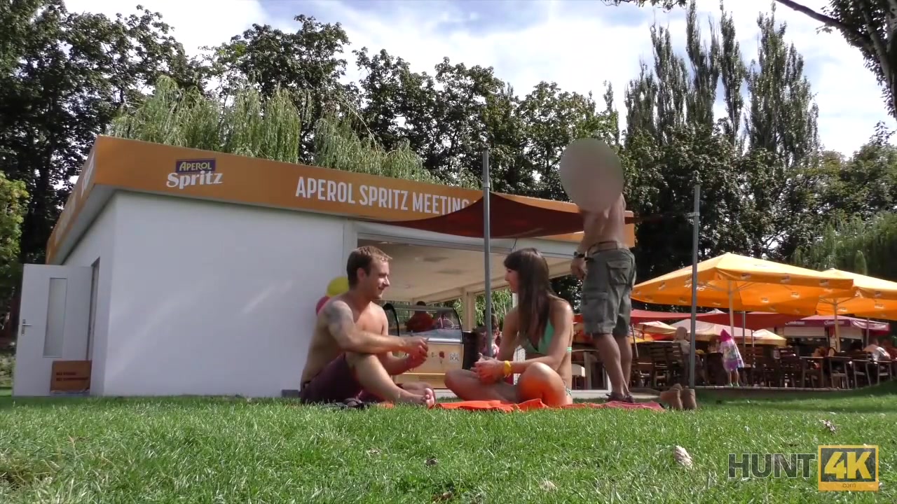 HUNT4K. Slender teen 18+ tries outdoor anal sex while cuckold films this