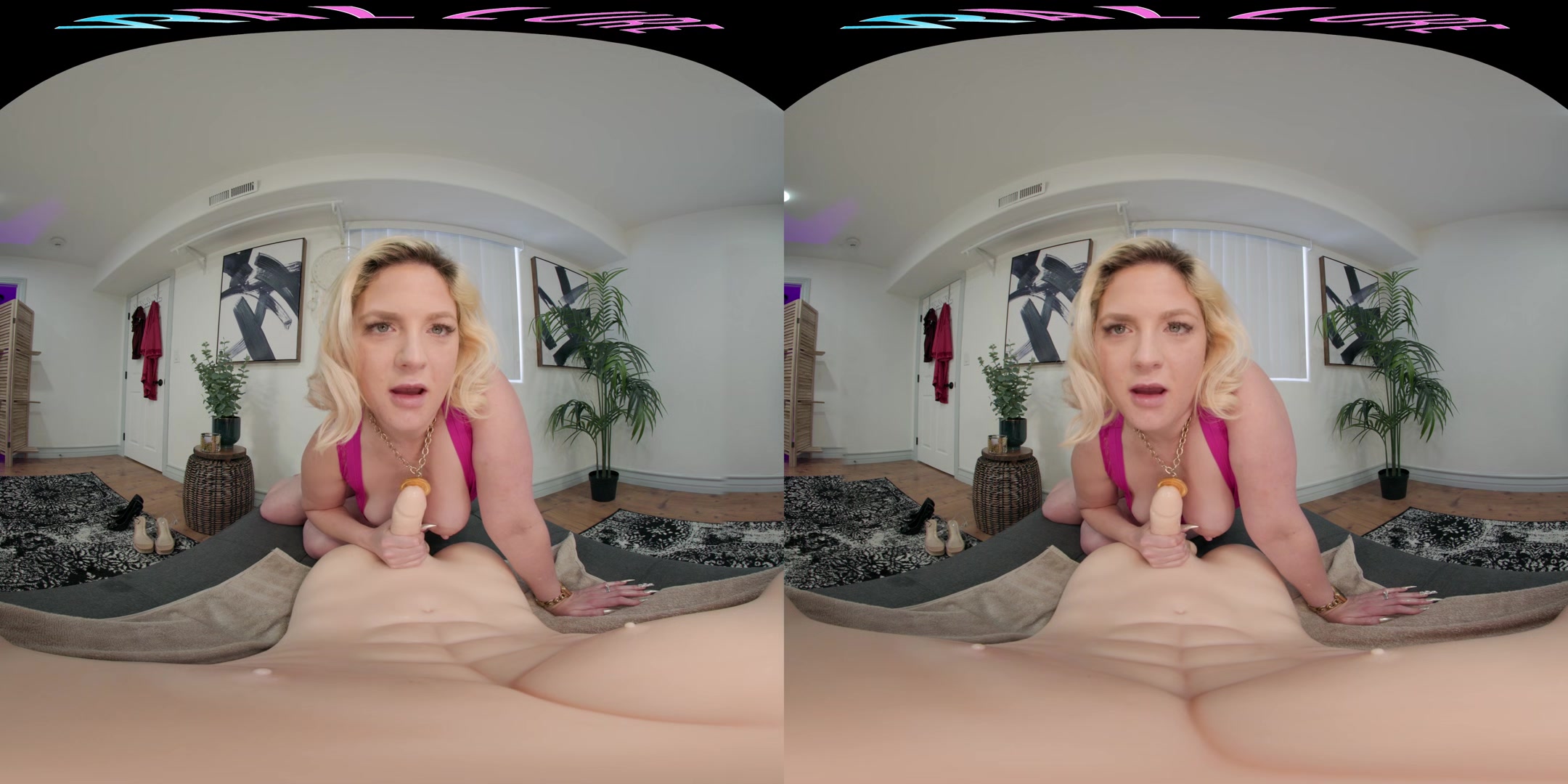 Big titty blonde gets off with her toy in virtual reality