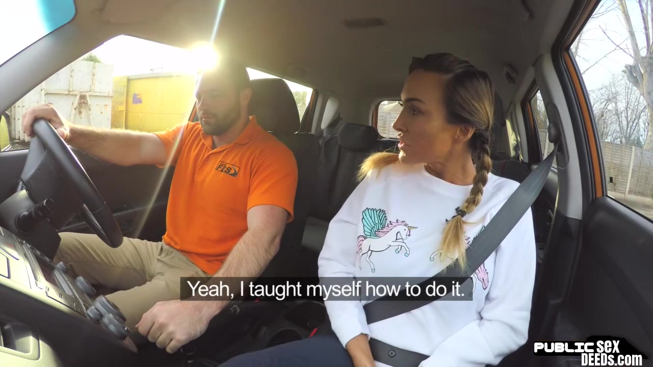 Bigtitted driving babe sucks off and rides her tutor