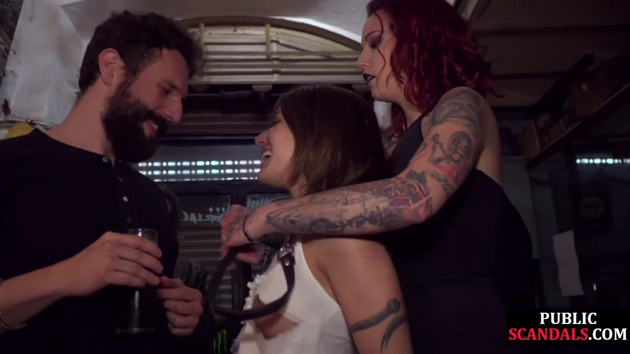 Public 3some fucked useless ballgagged babe bodywhipped