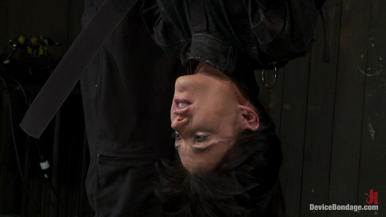 Gia DiMarco Maestro in Bound in a straightjacket, inverted suspendedFucked by a machine, made to suck cock zippered - DeviceBondage