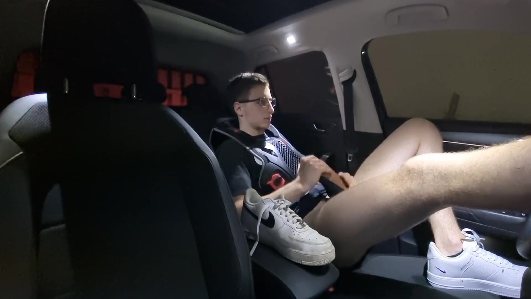 Young teen 18+ Fucks With His Shoes In The Car And Has Fun