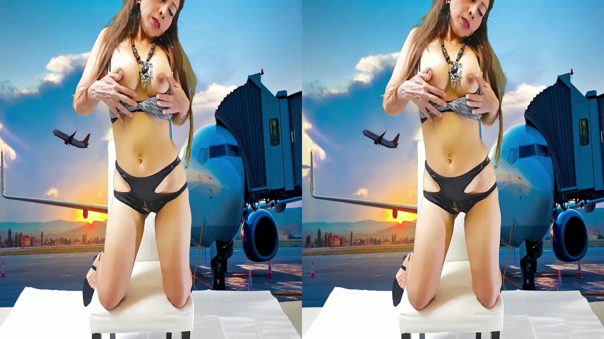 Princess Hola in Sizzling Hot Brunette Gets Naked in Front of a Plane - VRpussyVision