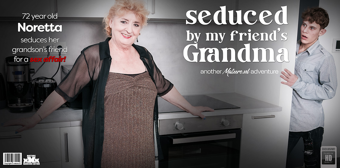 Curvy 72 Year Old Granny Noretta Seduces Her Grandson's Best Friend To Fuck Her Hard On The Couch