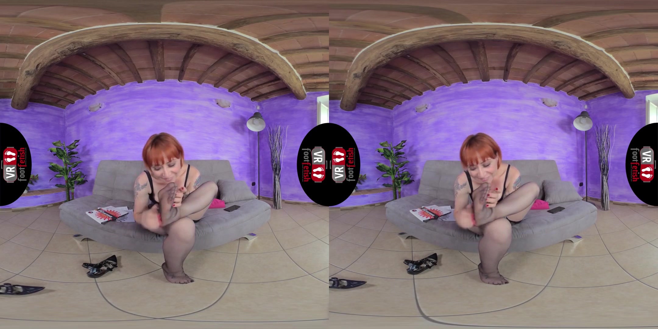 Gorgeously Seductive Ammalia Sucks Her Own Little Toes - Redhead in Stockings Foot Fetish VR