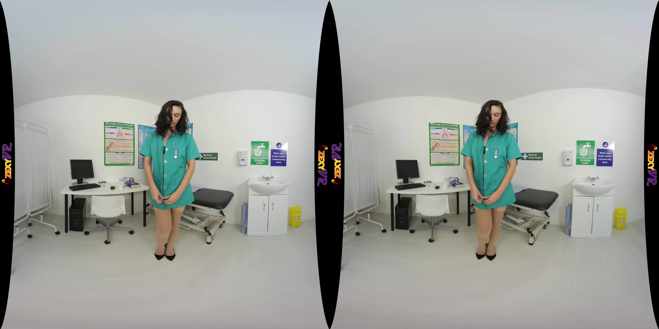 Virtual Nurse; Petite Brunette Nurse Strip Solo Thin Small Tits