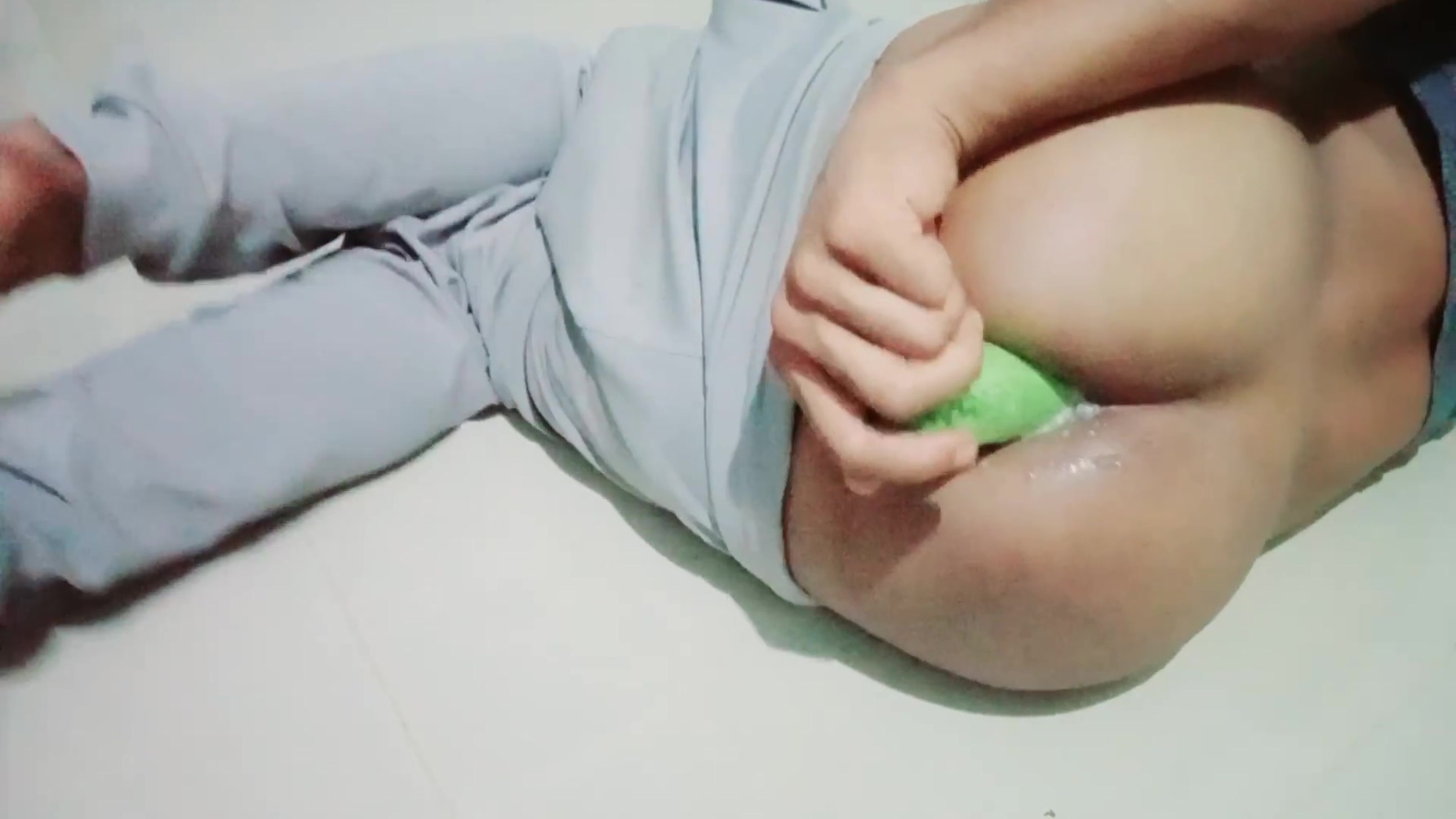 Indian Femboy Gapping His Hole With Large Vegetable Dildo