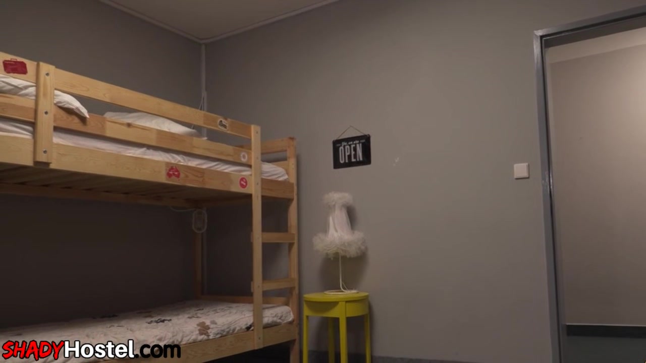 Pierced busty babe pussyfingered and fucked in hostel room