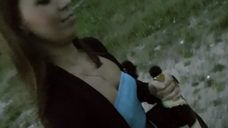 Girl sucking rod outdoors